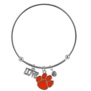 New Love Clemson Tigers Wire Bangle Charm Bracelet, NCAA